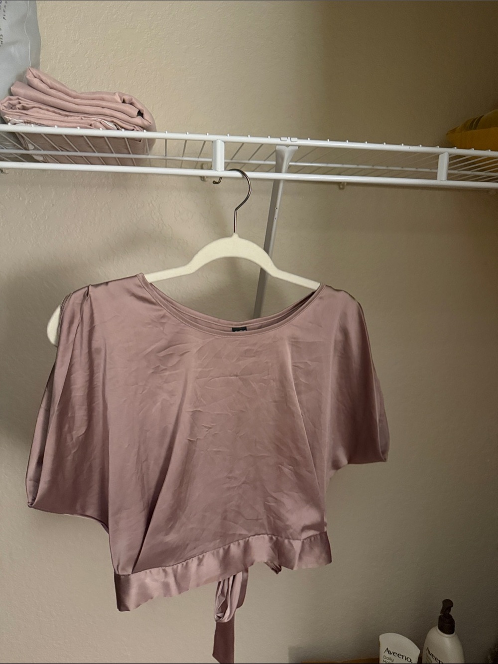 Satin Tie-Back Crop Top in Dusty Pink